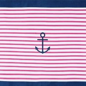 Pottery Barn Kids ~ striped pink navy white anchor beach towel ~ 70x42 ~ large